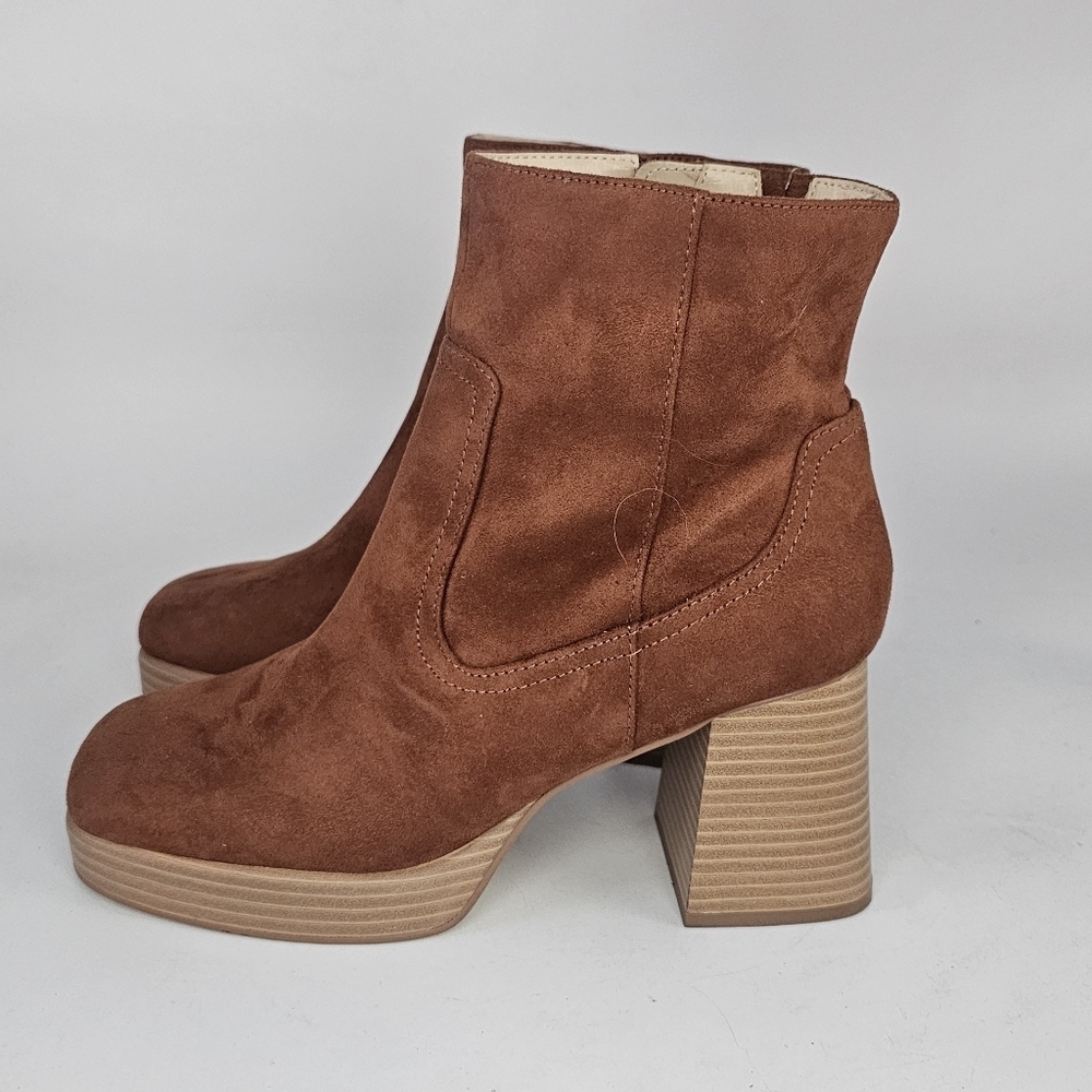 BP Keyla Platform Ankle Booties Brown Faux Suede Size 9 - Picture 3 of 10